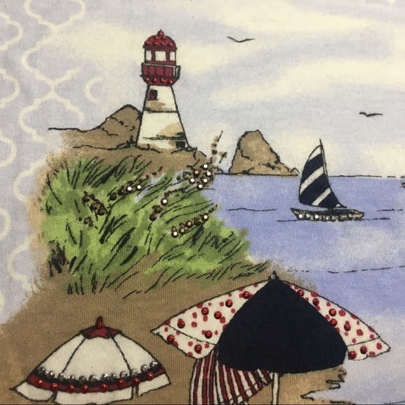 Karen Scott Lighthouse Embellished Graphic T-Shirt Short Sleeve Coastal Large - Picture 6 of 7